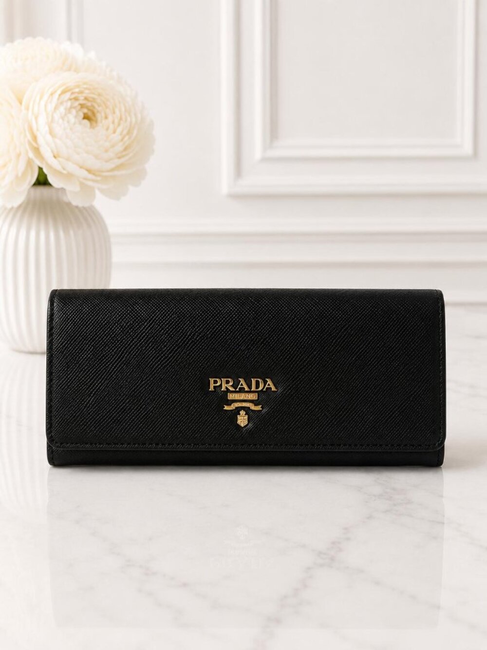 Authentic Prada Black Saffiano Leather Flap Wallet